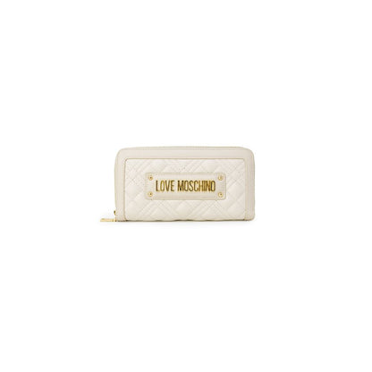 Wallet by Love Moschino for women in polyethylene & polyurethane beige & gold presents a streamlined silhouette, showcasing the sophisticated design of the Quilted Polyethylene & Polyurethane Wallet collection with functional compact-design.