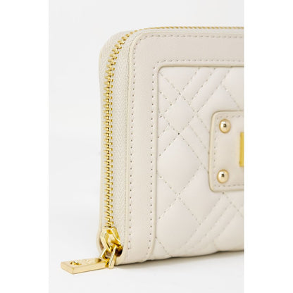 Wallet by Love Moschino for women in polyethylene & polyurethane beige & gold features a streamlined silhouette, showcasing the streamlined Quilted Polyethylene & Polyurethane Wallet design with sophisticated compact-design for a premium look.