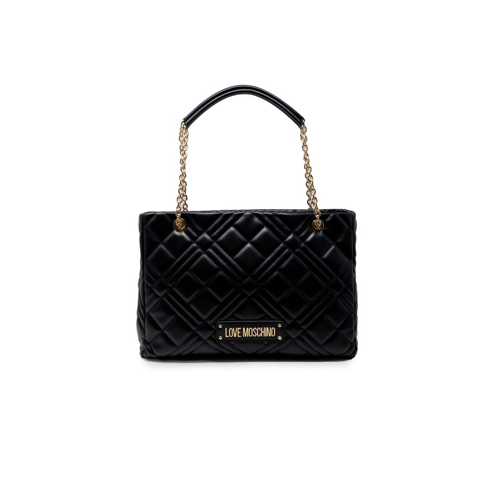 Handbag by Love Moschino for women in polyethylene & polurethane black & gold features a signature silhouette, showcasing a secure and signature with versatile handle for a sophisticated look.