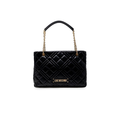 Handbag by Love Moschino for women in polyethylene & polurethane black & gold features a signature silhouette, showcasing a secure and signature with versatile handle for a sophisticated look.