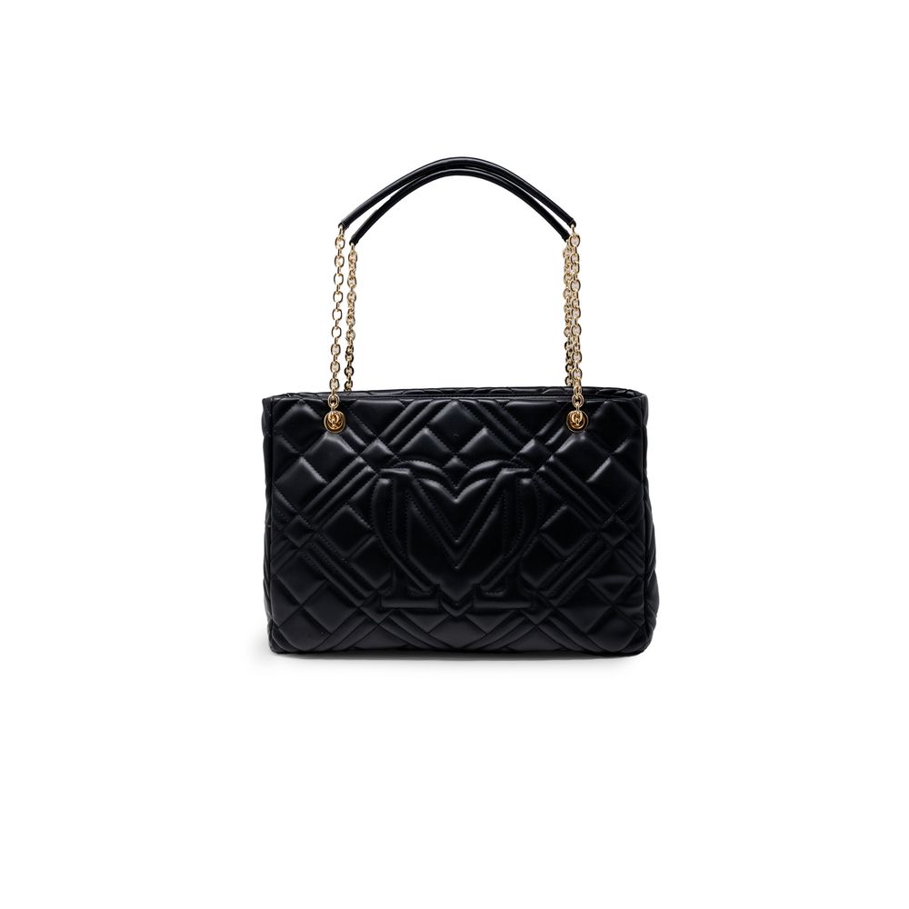 Handbag by Love Moschino for women in polyethylene & polurethane black & gold features a refined silhouette, showcasing a secure , organized , and versatile handle for a refined finish.