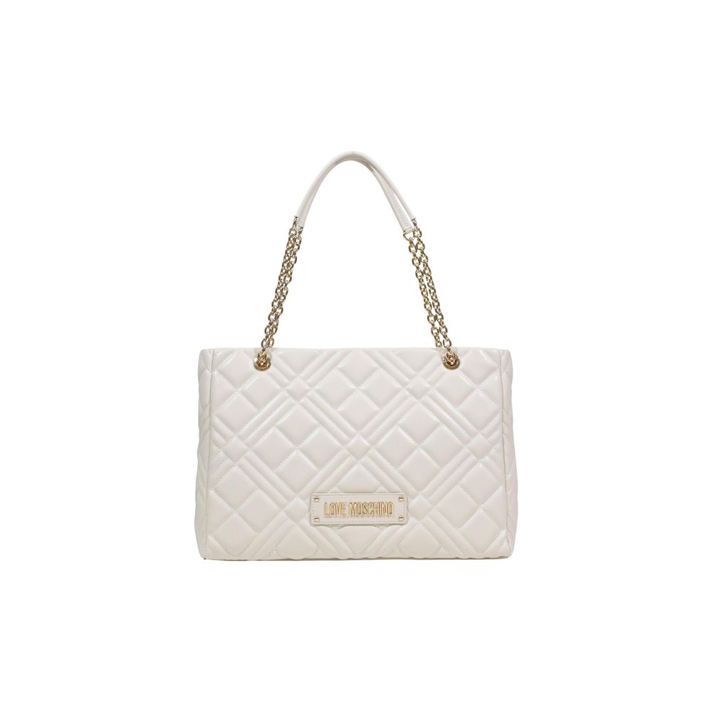 Handbag by Love Moschino for women in polyethylene & polurethane beige & gold features a ornamental silhouette, showcasing a secure , ample , and ornamental handle for a sophisticated look.