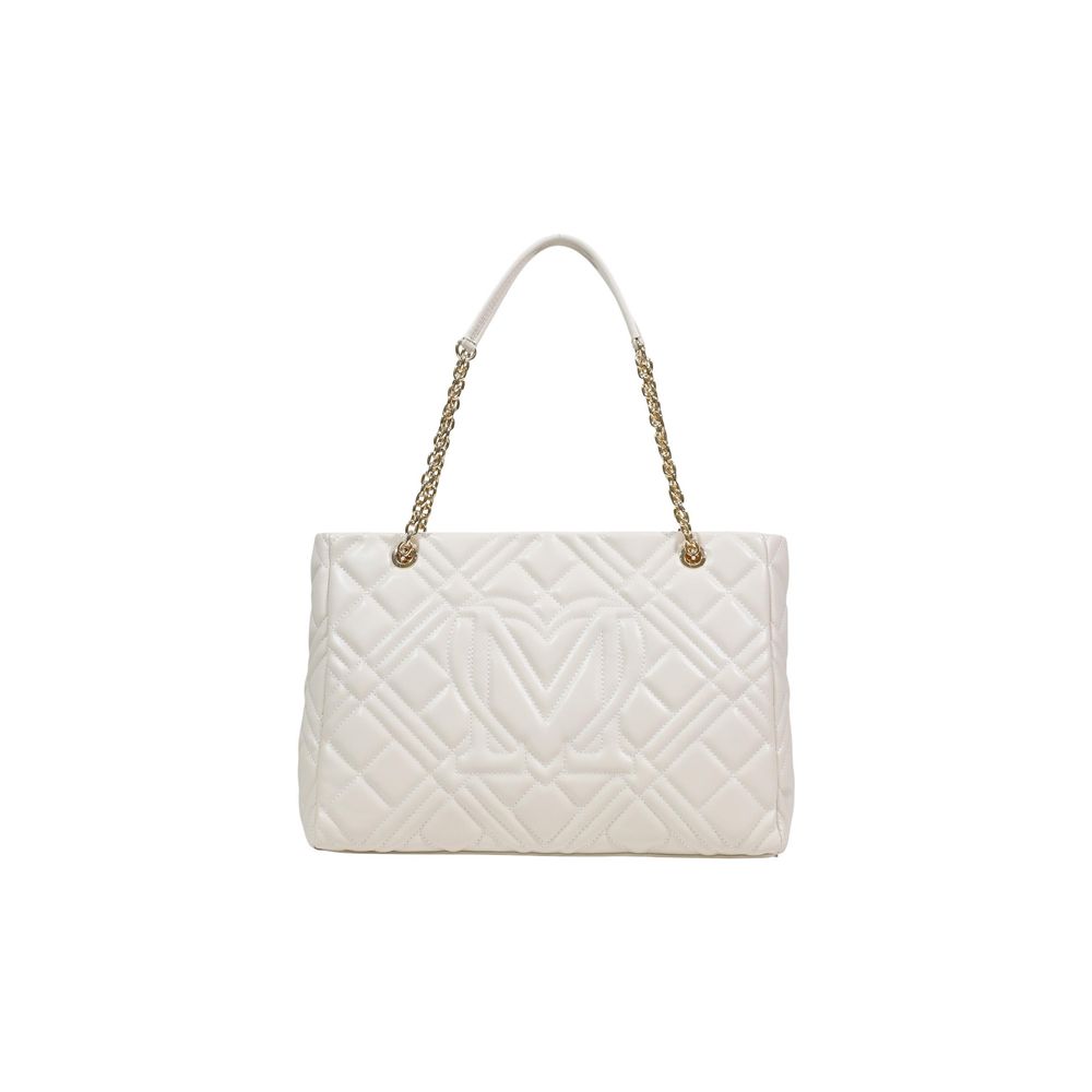 Handbag by Love Moschino for women in polyethylene & polurethane beige & gold features a signature silhouette, showcasing a secure and signature with versatile handle for a sophisticated look.