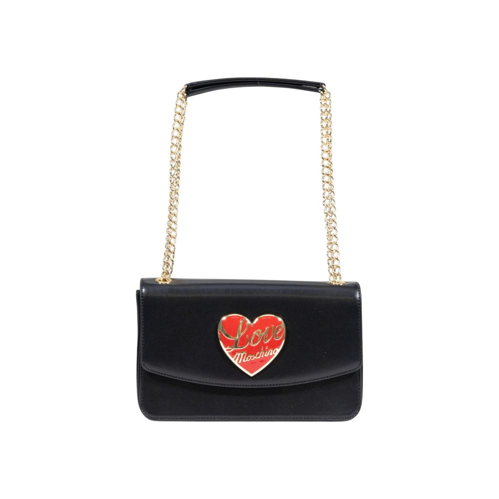 Crossbody Handbag by Love Moschino for women in polyethylene & polyurethane black & gold features a refined silhouette, showcasing a secure flap, organized , and versatile crossbody-strap for a refined finish.