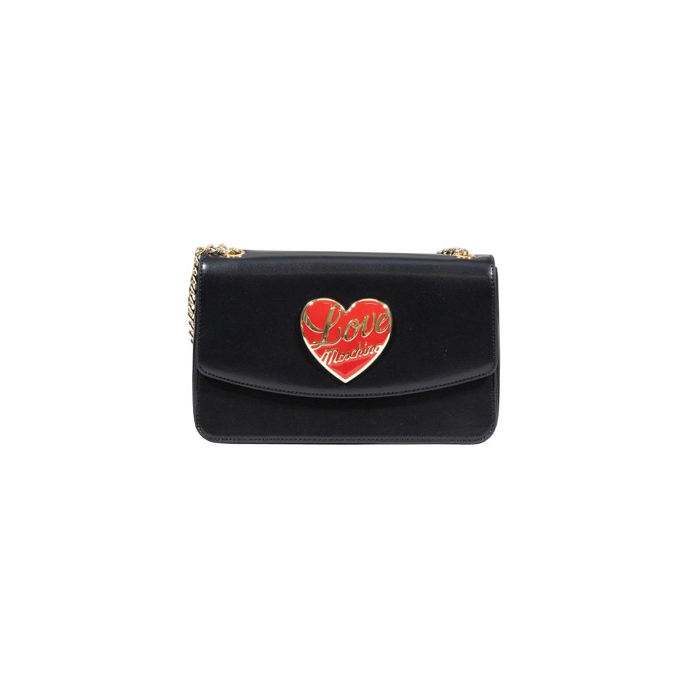 This Crossbody Handbag by Love Moschino for women in polyethylene & polyurethane and black & gold presents a sculptural silhouette featuring a secure flap, ample , and versatile crossbody-strap for a sculptural finish.