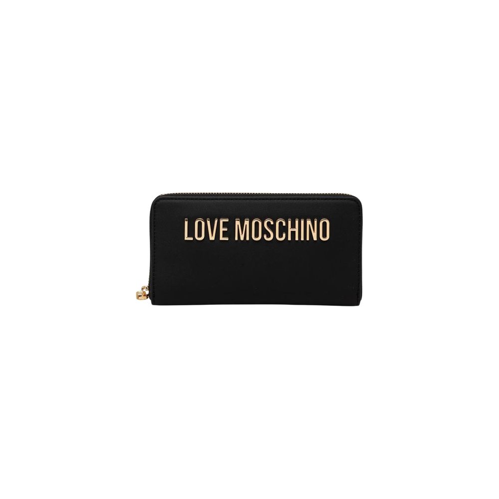 Wallet by Love Moschino for women in polyethylene & polyurethane black & gold features a streamlined silhouette, showcasing the streamlined Polyethylene & Polyurethane Wallet design with sophisticated for a premium look.