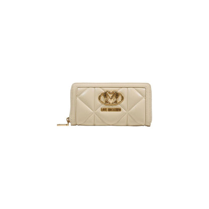 Wallet by Love Moschino for women in leather cream & gold presents a refined silhouette, artfully capturing the essence of the Quilted Leather Wallet design with sophisticated eco-friendly for a refined look.