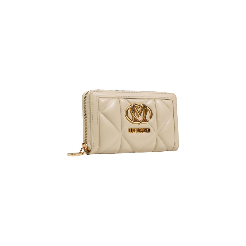 Wallet by Love Moschino for women in leather cream & gold presents a streamlined silhouette, showcasing the sophisticated design of the Quilted Leather Wallet collection with functional eco-friendly.