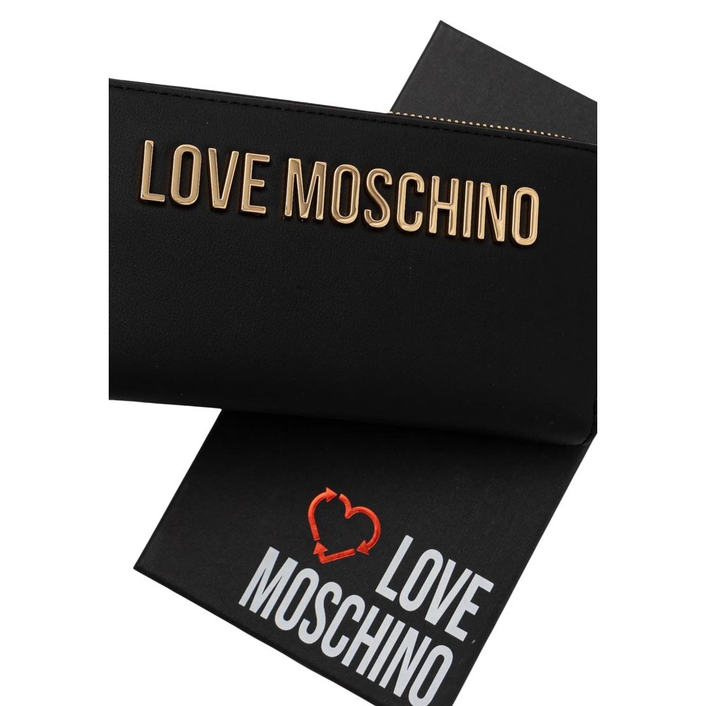 Wallet by Love Moschino for women in polyethylene & polyurethane black & gold showcases a refined silhouette, artfully capturing the essence of the refined Polyethylene & Polyurethane Wallet design with functional .