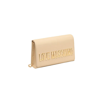 Crossbody-Shoulder Handbag by Love Moschino for women in polyethylene & polyurethane beige & gold presents a ornamental silhouette, showcasing a secure , ample , and versatile crossbody-strap & shoulder-strap for a ornamental finish.