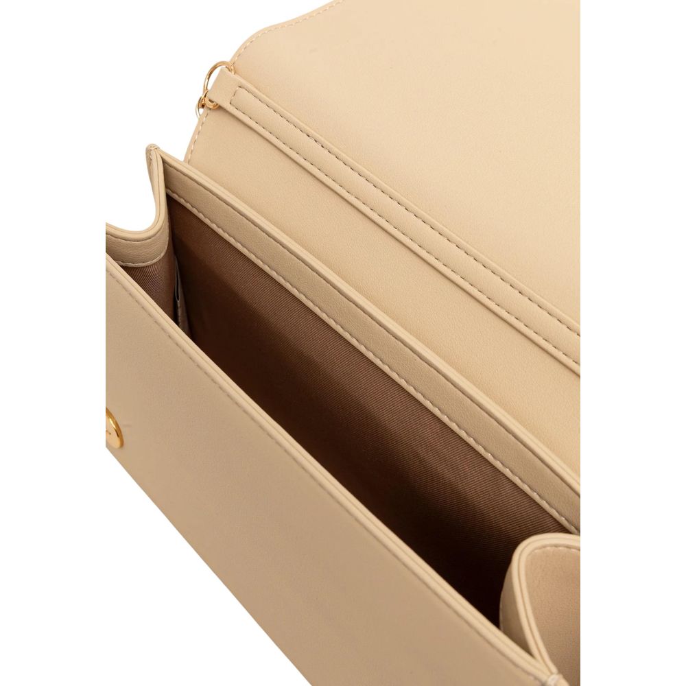 Crossbody-Shoulder Handbag by Love Moschino for women in polyethylene & polyurethane beige & gold features a refined silhouette, showcasing a secure , organized , and versatile crossbody-strap & shoulder-strap for a refined finish.