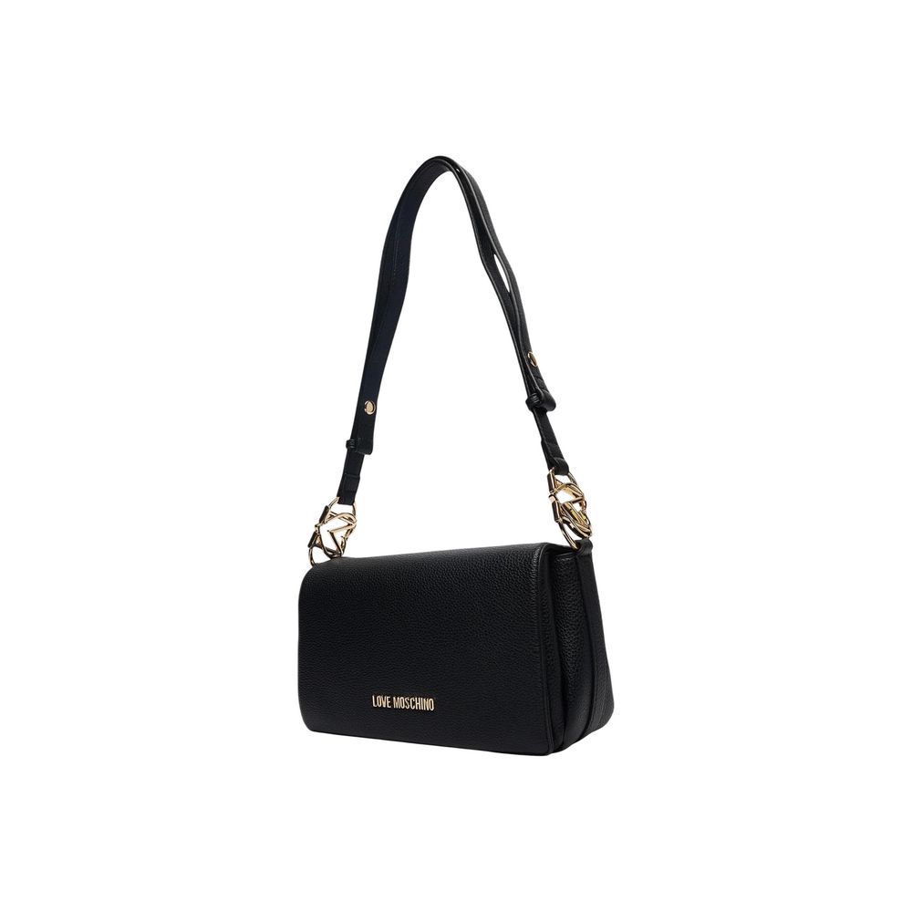 Shoulder Handbag by Love Moschino for women in polyethylene & polyurethane black & gold features a refined silhouette, showcasing a secure , organized , and versatile shoulder-strap & adjustable-strap for a refined finish.