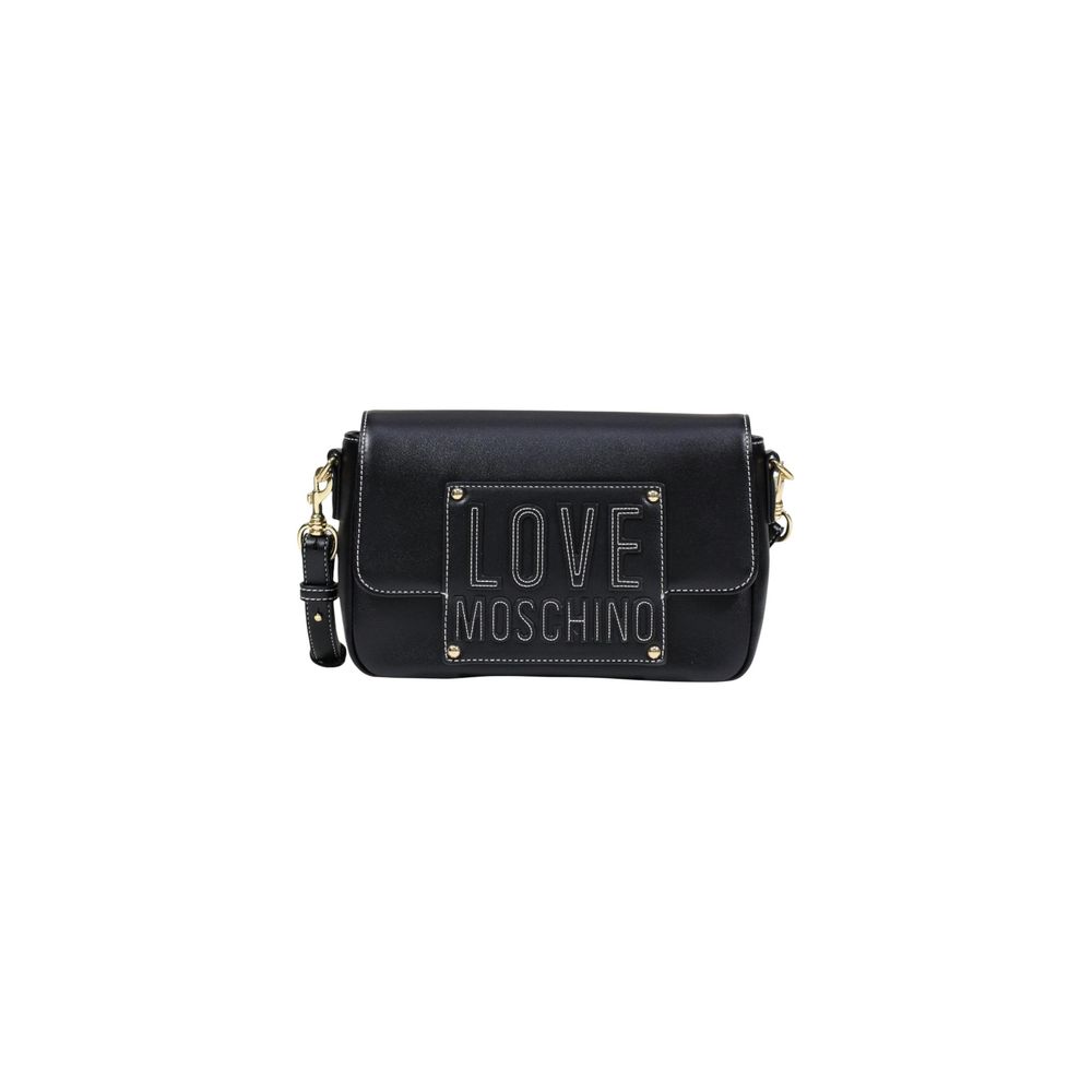 Crossbody-Shoulder Handbag by Love Moschino for women in polyethylene & polurethane black & gold features a ornamental silhouette, showcasing a secure , ample , and ornamental crossbody-strap, shoulder-strap & adjustable-strap for a sophisticated look.