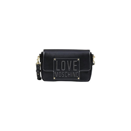 Crossbody-Shoulder Handbag by Love Moschino for women in polyethylene & polurethane black & gold features a ornamental silhouette, showcasing a secure , ample , and ornamental crossbody-strap, shoulder-strap & adjustable-strap for a sophisticated look.
