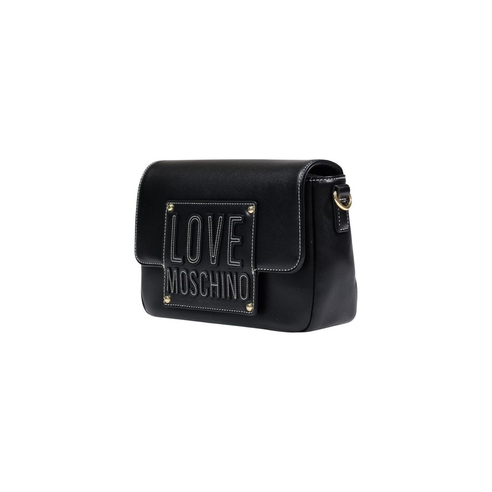 Crossbody-Shoulder Handbag by Love Moschino for women in polyethylene & polurethane black & gold features a signature silhouette, showcasing a secure and signature with versatile crossbody-strap, shoulder-strap & adjustable-strap for a sophisticated look.