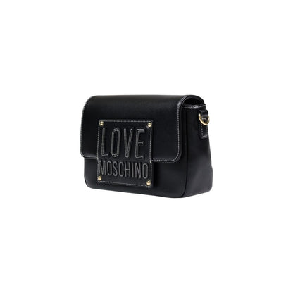 Crossbody-Shoulder Handbag by Love Moschino for women in polyethylene & polurethane black & gold features a signature silhouette, showcasing a secure and signature with versatile crossbody-strap, shoulder-strap & adjustable-strap for a sophisticated look.