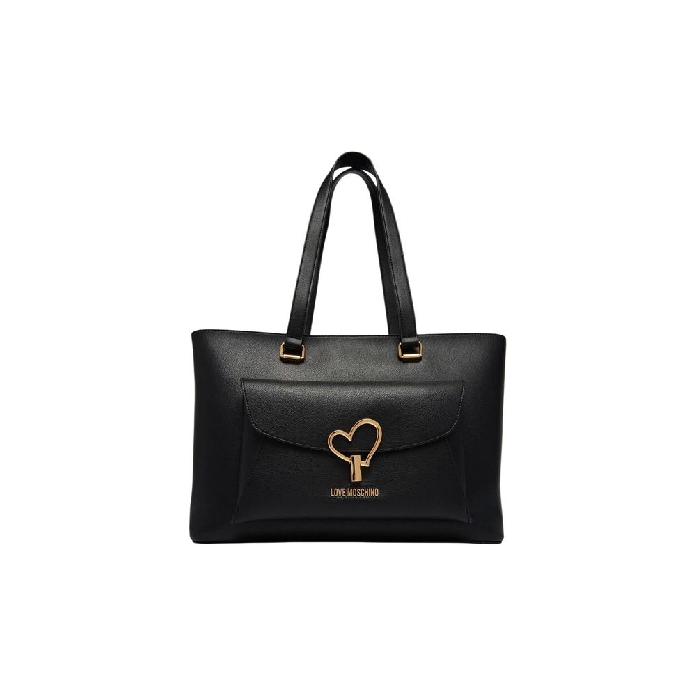 This Shopper Handbag by Love Moschino for women in polyethylene & polyurethane and black & gold presents a sculptural silhouette featuring a secure flap & magnetic, ample , and versatile handle for a sculptural finish.
