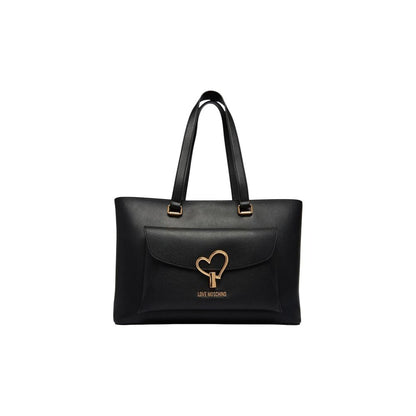 This Shopper Handbag by Love Moschino for women in polyethylene & polyurethane and black & gold presents a sculptural silhouette featuring a secure flap & magnetic, ample , and versatile handle for a sculptural finish.