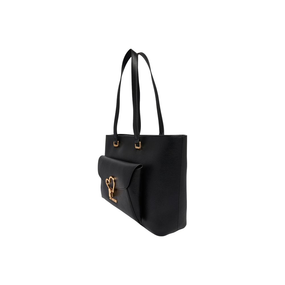 Shopper Handbag by Love Moschino for women in polyethylene & polyurethane black & gold presents a ornamental silhouette, showcasing a secure flap & magnetic, ample , and versatile handle for a ornamental finish.