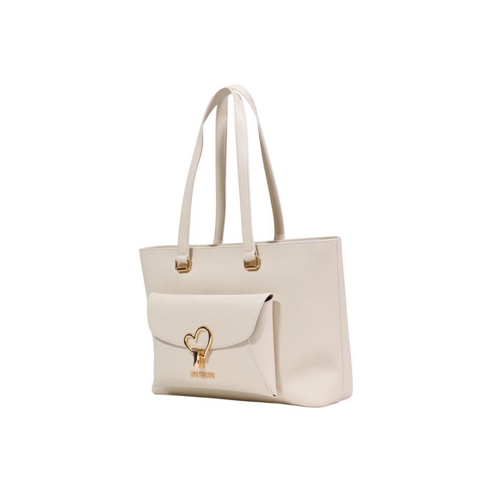 This Shopper Handbag by Love Moschino for women in polyethylene & polyurethane and beige & gold presents a sculptural silhouette featuring a secure flap & magnetic, ample , and versatile handle for a sculptural finish.