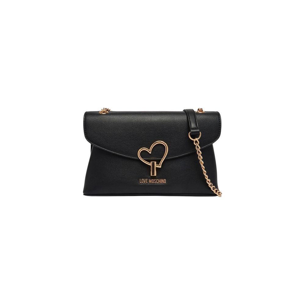 Crossbody-Shoulder Handbag by Love Moschino for women in polyethylene & polurethane black & gold presents a ornamental silhouette, showcasing a secure , ample , and versatile crossbody-strap, shoulder-strap & adjustable-strap for a ornamental finish.