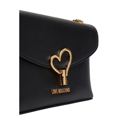 Crossbody-Shoulder Handbag by Love Moschino for women in polyethylene & polurethane black & gold features a exquisite silhouette, showcasing a secure and exquisite with versatile crossbody-strap, shoulder-strap & adjustable-strap for a exquisite finish.