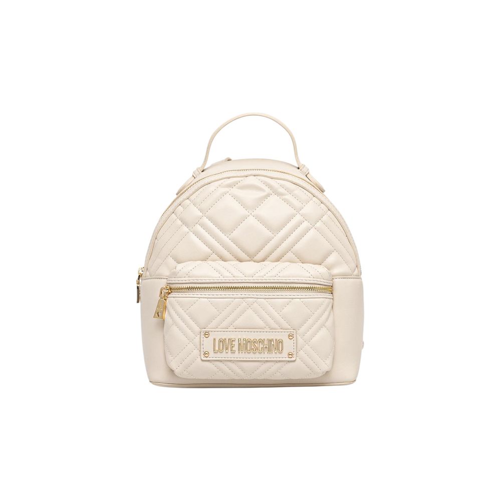 Backpack by Love Moschino for women in polyethylene & polyurethane beige & gold showcases an architectural Quilted Polyethylene & Polyurethane Backpack design, featuring a secure zipper, ample , and architectural handle, backpack-strap & adjustable-strap for a sophisticated look.