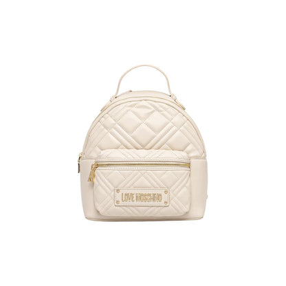 Backpack by Love Moschino for women in polyethylene & polyurethane beige & gold showcases an architectural Quilted Polyethylene & Polyurethane Backpack design, featuring a secure zipper, ample , and architectural handle, backpack-strap & adjustable-strap for a sophisticated look.