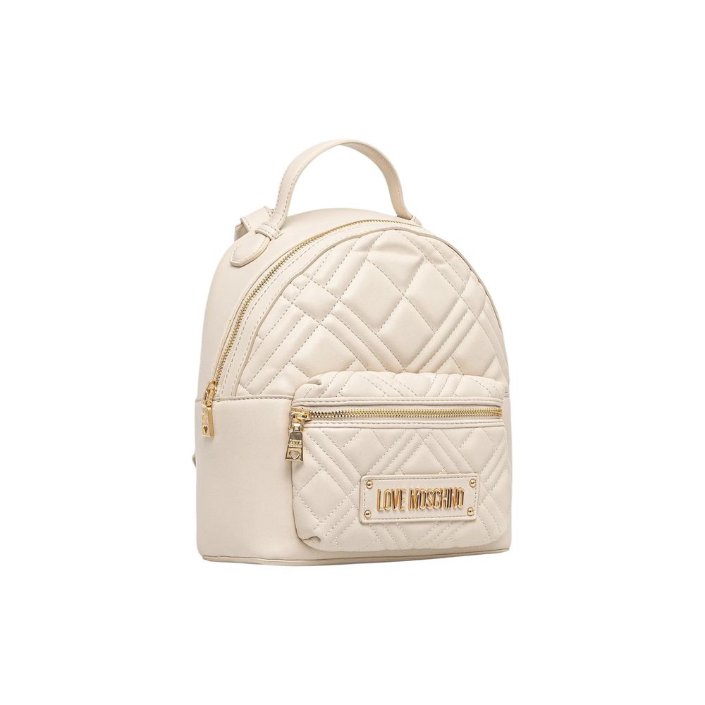 Backpack by Love Moschino for women in polyethylene & polyurethane beige & gold presents a stately Quilted Polyethylene & Polyurethane Backpack design, showcasing a secure zipper with ample and versatile handle, backpack-strap & adjustable-strap for a stately finish.