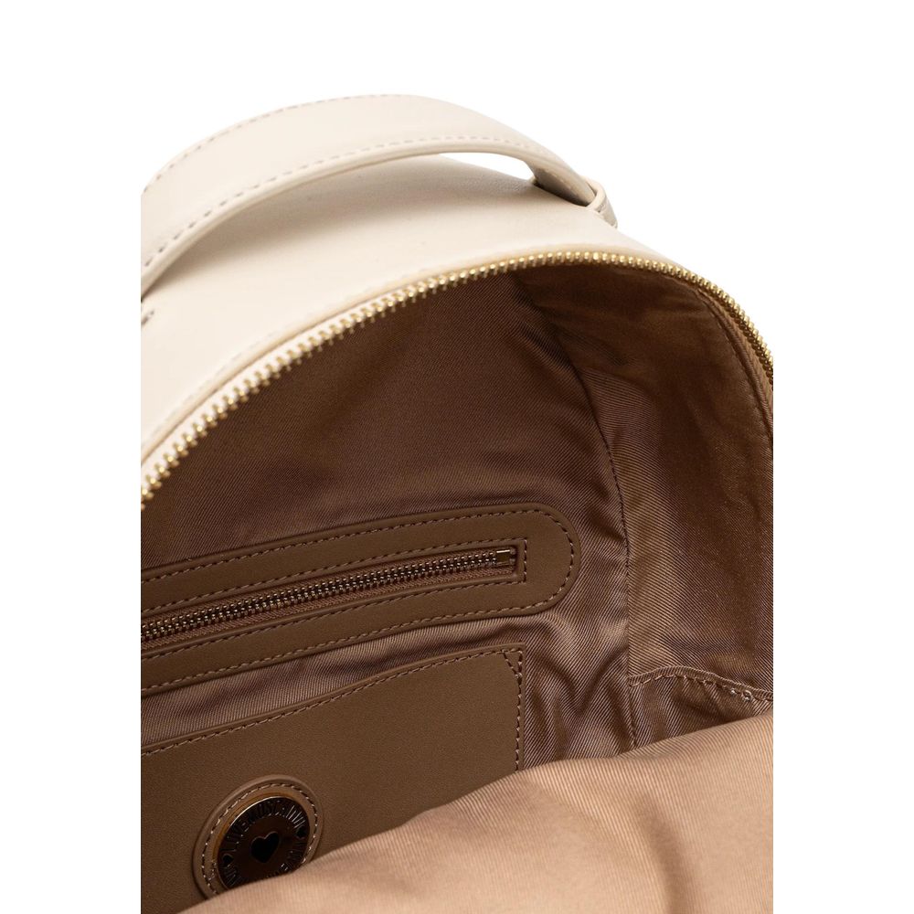 Backpack by Love Moschino for women in polyethylene & polyurethane beige & gold features a refined silhouette, showcasing the Quilted Polyethylene & Polyurethane Backpack design with a secure zipper, ample , and versatile handle, backpack-strap & adjustable-strap.