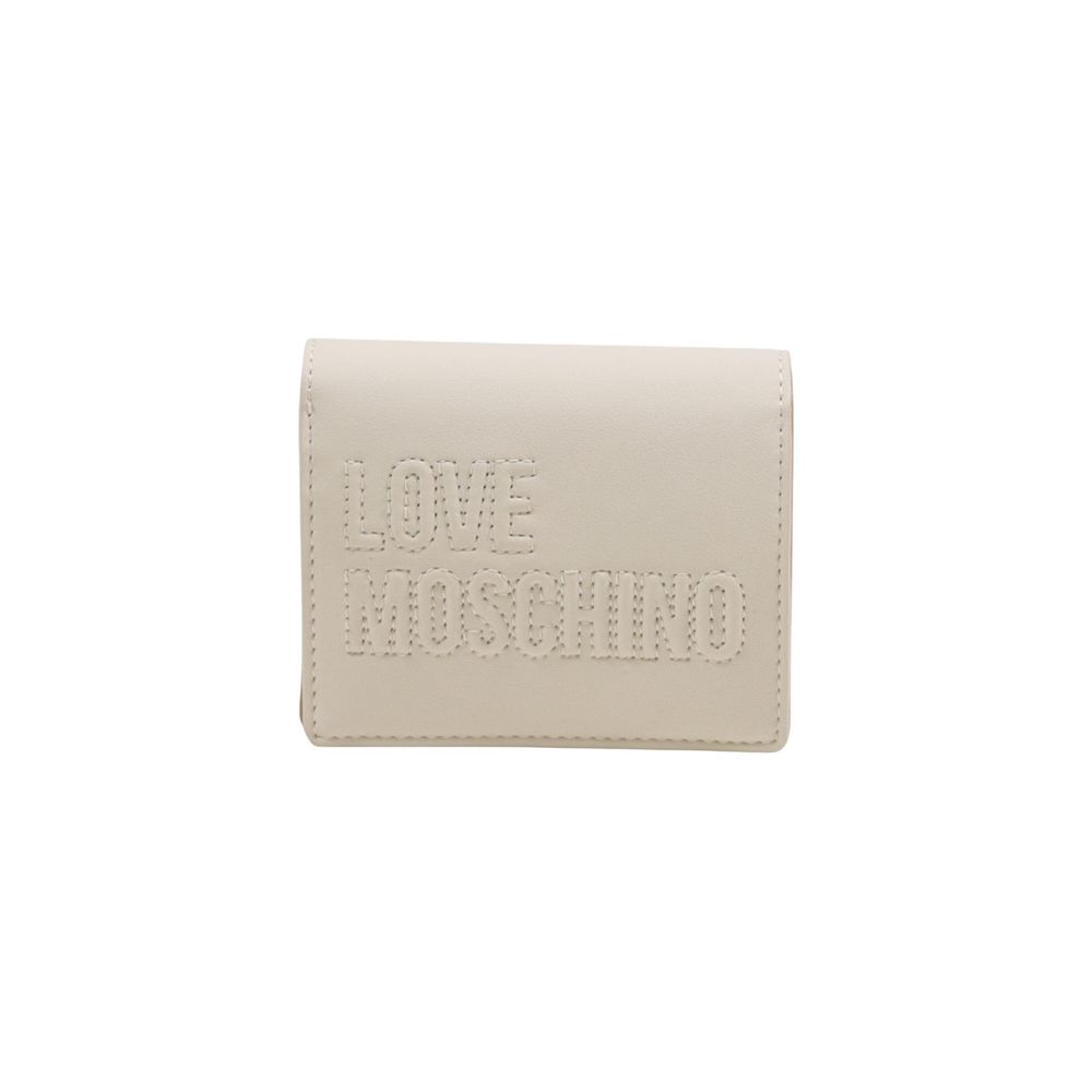 Wallet by Love Moschino for women in polyethylene & polyurethane beige showcases a refined silhouette, artfully detailed with the signature style of the Polyethylene & Polyurethane Wallet and functional compact-design.