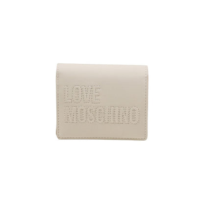 Wallet by Love Moschino for women in polyethylene & polyurethane beige showcases a refined silhouette, artfully detailed with the signature style of the Polyethylene & Polyurethane Wallet and functional compact-design.