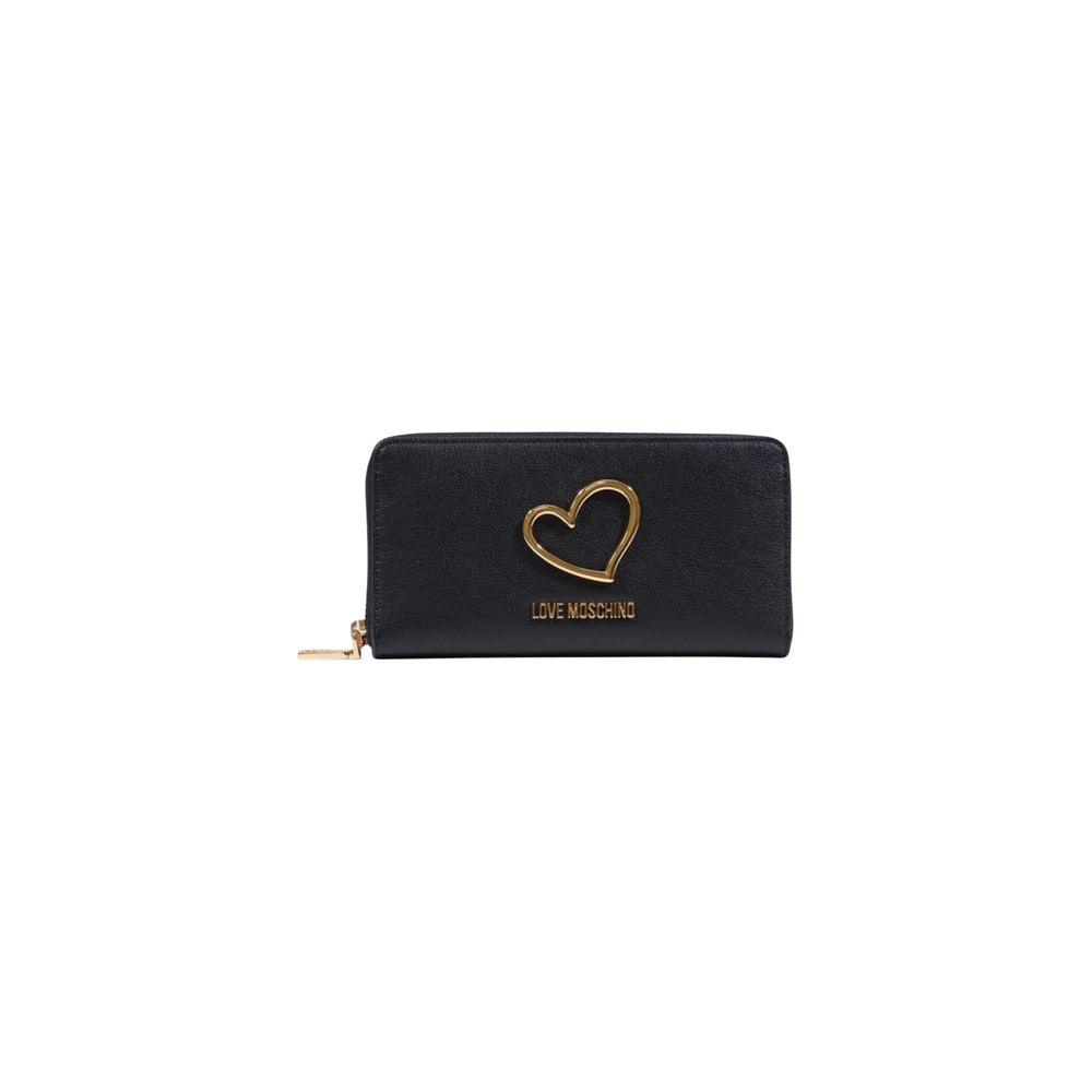 Wallet by Love Moschino for women in polyethylene & polurethane black & gold presents a streamlined silhouette, showcasing the sophisticated design of the Polyethylene & Polurethane Wallet collection with functional .