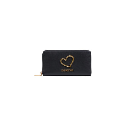 Wallet by Love Moschino for women in polyethylene & polurethane black & gold presents a streamlined silhouette, showcasing the sophisticated design of the Polyethylene & Polurethane Wallet collection with functional .