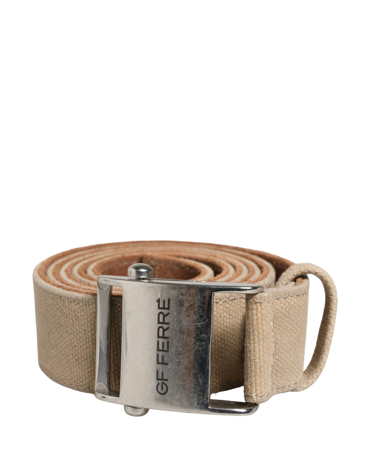 GF Ferre Canvas & Metal Belt - Beige Silver