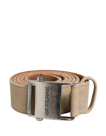 GF Ferre Canvas & Metal Belt - Beige Silver