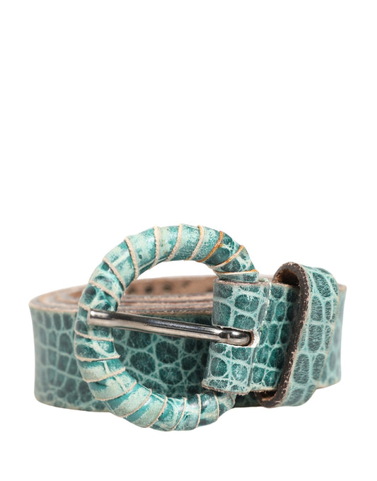 Scervino Street Leather & Metal Belt - Green Silver Print