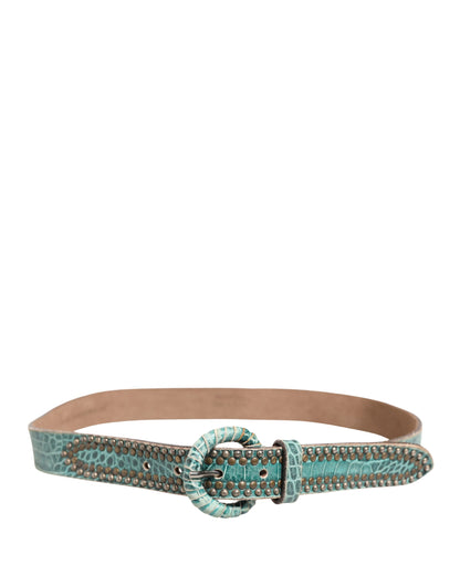 Scervino Street Leather & Metal Belt - Green Silver Print