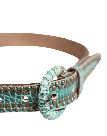 Scervino Street Leather & Metal Belt - Green Silver Print