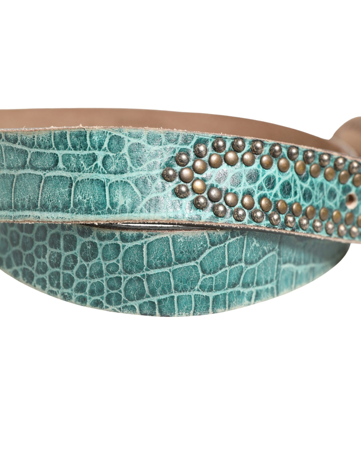 Scervino Street Leather & Metal Belt - Green Silver Print