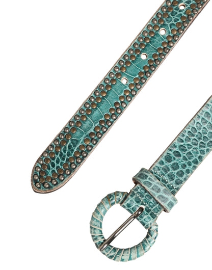 Scervino Street Leather & Metal Belt - Green Silver Print
