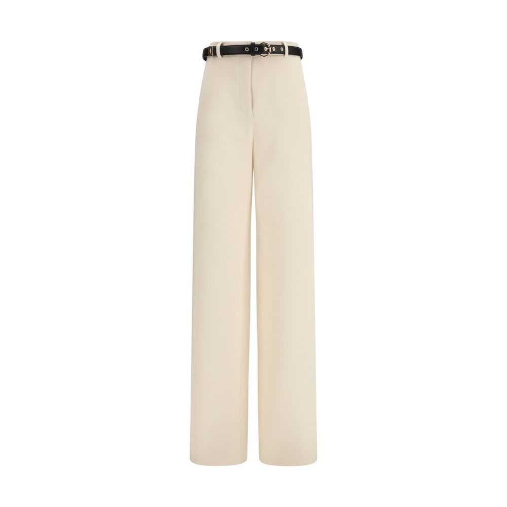 Trousers by Max Mara for women in polyester beige & ivory features a sculptural silhouette, showcasing a sculptural regular-fit & wide and long with a sophisticated high rise for a sculptural finish.