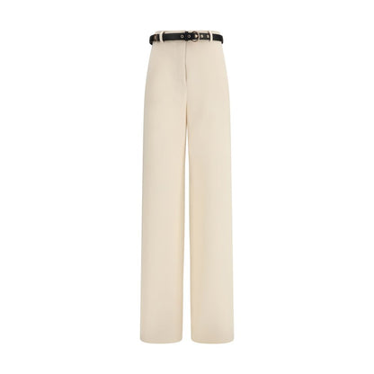 Trousers by Max Mara for women in polyester beige & ivory features a sculptural silhouette, showcasing a sculptural regular-fit & wide and long with a sophisticated high rise for a sculptural finish.