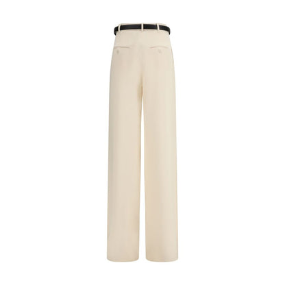 Trousers by Max Mara for women in polyester beige & ivory features an sartorial silhouette, showcasing a precise regular-fit & wide and long with a sartorial high rise for a refined look.