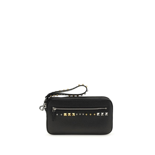 Clutch Handbag by Valentino Garavani for men in bos taurus calf leather black & signature showcases a sculptural silhouette, featuring a secure zipper, ample built-in-compartments & cardholder, and versatile handle for a sculptural finish.