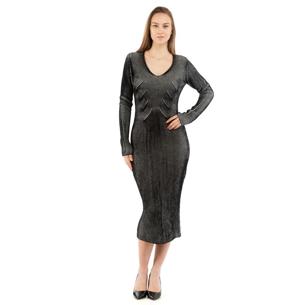 Dress by Moschino for women in wool acrylic black & multicolor presents a sinuous silhouette, showcasing a sophisticated and long-sleeve detailed with a sinuous long for a refined finish.