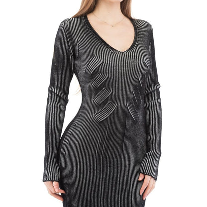 Dress by Moschino for women in wool acrylic black & multicolor features an eye catching silhouette with a sophisticated , elegant , and a refined long for a eye catching aesthetic.