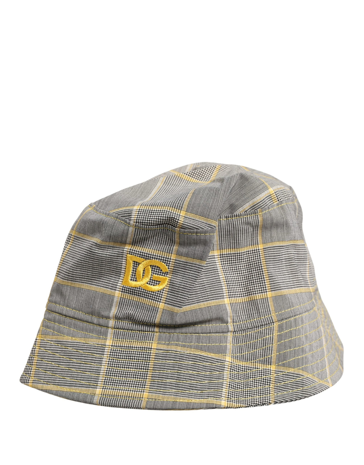 Dolce & Gabbana Polyester & Virgin Wool Bucket Hat - Gray Patterned Checkered