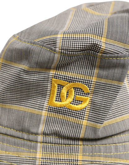 Dolce & Gabbana Polyester & Virgin Wool Bucket Hat - Gray Patterned Checkered