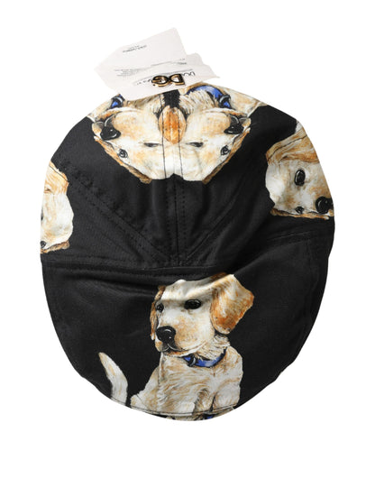 Dolce & Gabbana Men Black Dog Cotton Newsboy Cloth Capello Hat